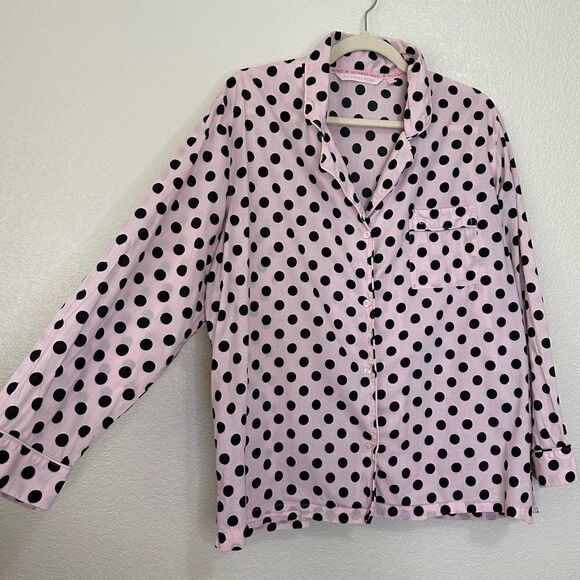Victoria’s Secret Pink Black Polka Dot Button Down Pajama Top - Picture 2 of 12